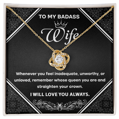 To My Badass Wife - Romantic Love Knot Necklace with Message Card - Empowering Gift for the Queen of My Heart - Mallard Moon Gift Shop