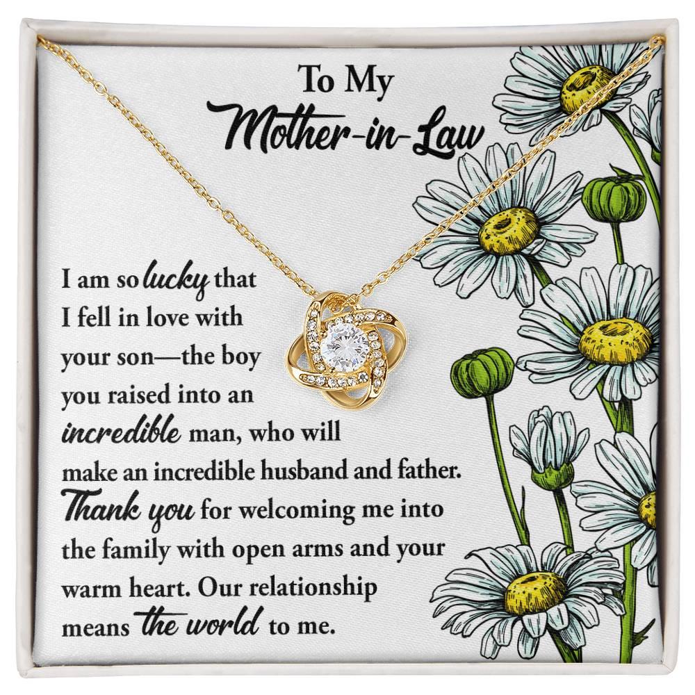 Gift for Mother-in-Law from Daughter-in-Law You Raised an Incredible Man Love Knot Pendant Necklace - Mallard Moon Gift Shop