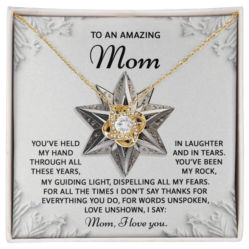 To an Amazing Mom Christmas Love Knot Necklace – Holiday Gift with Heartfelt Message Card, Sentimental Christmas Gift for Mother, Daughter to Mom Keepsake