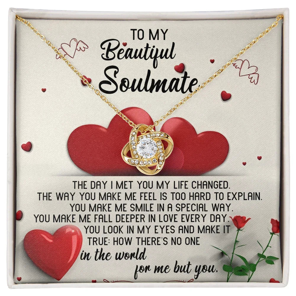 To My Beautiful Soulmate - Heartfelt Love Knot Necklace with Message Card for Valentine’s Day, Anniversary, or Special Occasions