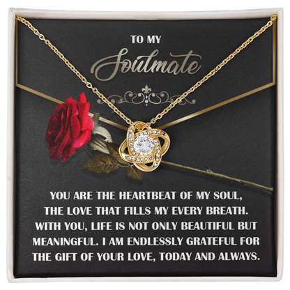 Soulmate Gift - Heartbeat of My Soul - Love Knot Necklace with Sentimental Message Card - Mallard Moon Gift Shop