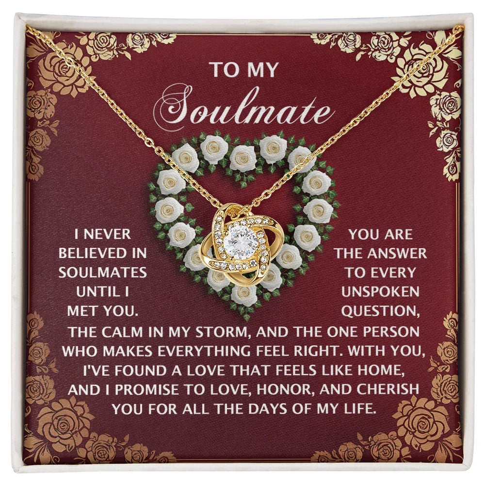 Romantic Gift for Her – Love Knot Necklace with Poetic Soulmate Card