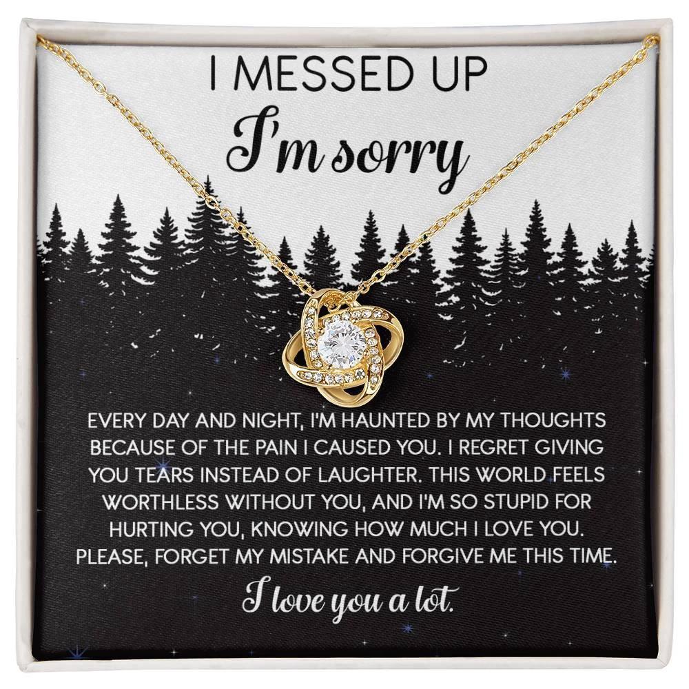 Apology Gift for Girlfriend, Wife, Soulmate - Sorry, By My Thoughts - Love Knot Pendant Necklace