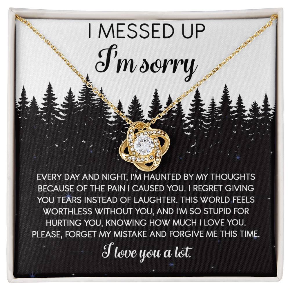 Apology Gift for Girlfriend, Wife, Soulmate - Sorry, By My Thoughts - Love Knot Pendant Necklace - Mallard Moon Gift Shop