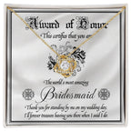 Bridesmaid Wedding Day Gift - Award Of Honor Thank You Card with Love Knot Pendant Necklace