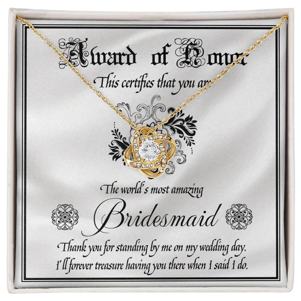 Bridesmaid Wedding Day Gift - Award Of Honor Thank You Card with Love Knot Pendant Necklace - Mallard Moon Gift Shop