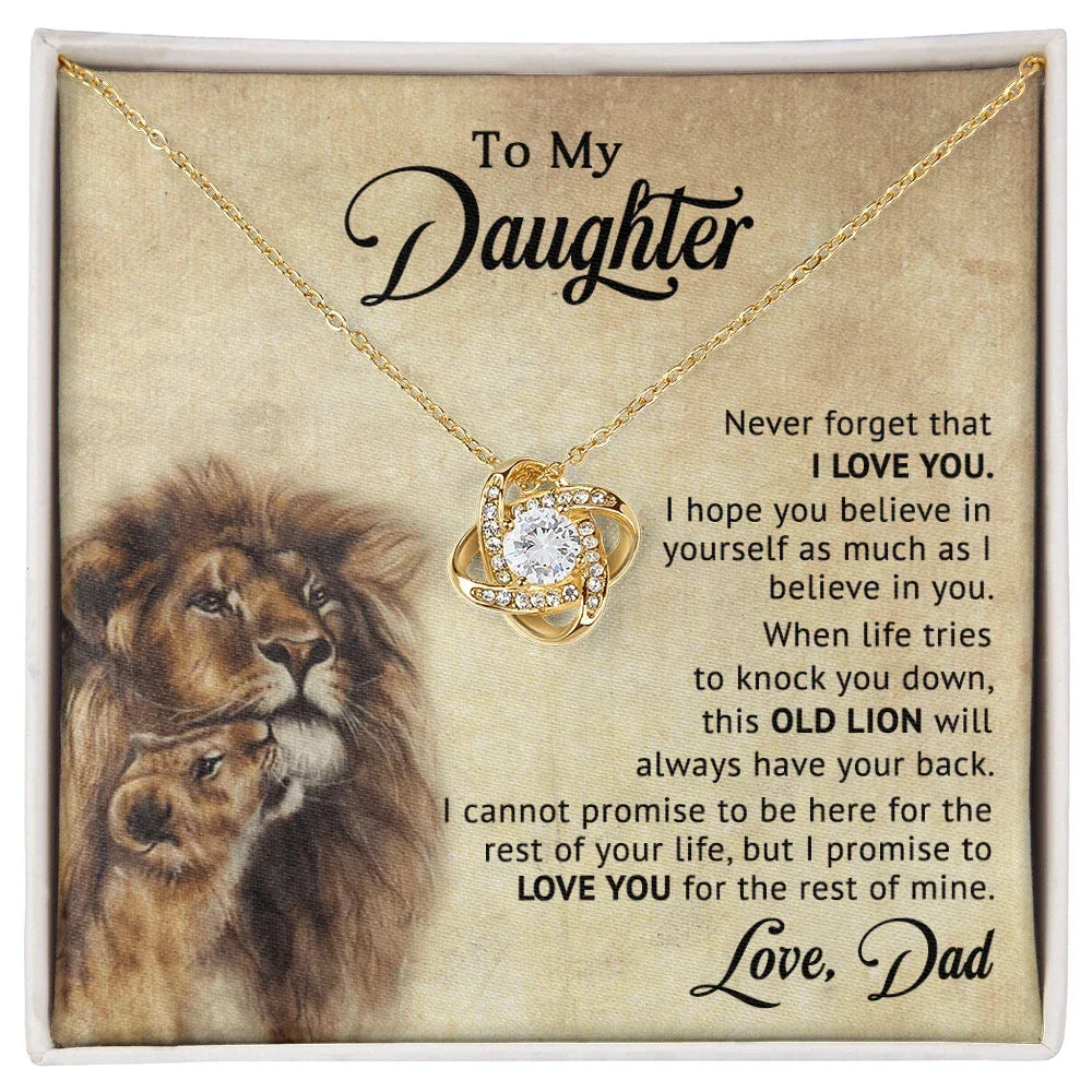 To My Daughter – “Old Lion” Dad & Daughter Love Knot Necklace | Inspirational Father-to-Daughter Gift with Heartfelt Lion Message Card