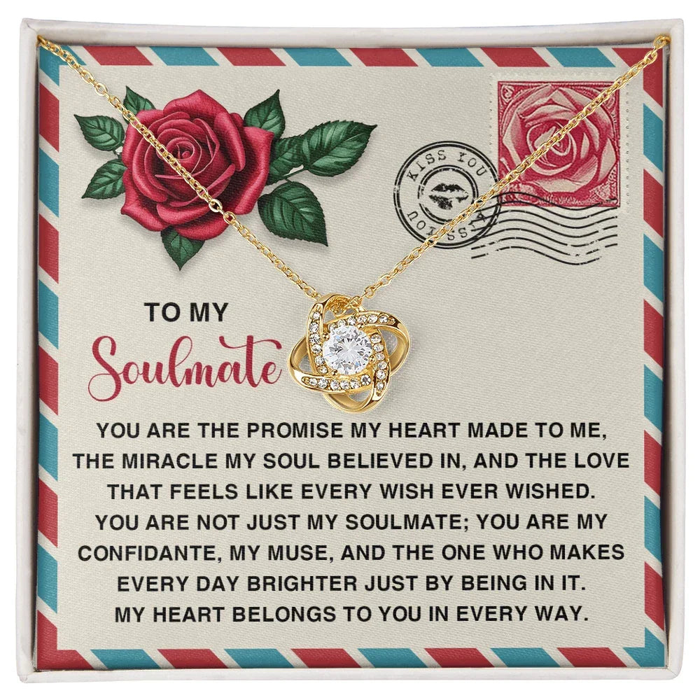 Soulmate Gift - My Heart Belongs to You - Love Knot Necklace with Romantic Message Card