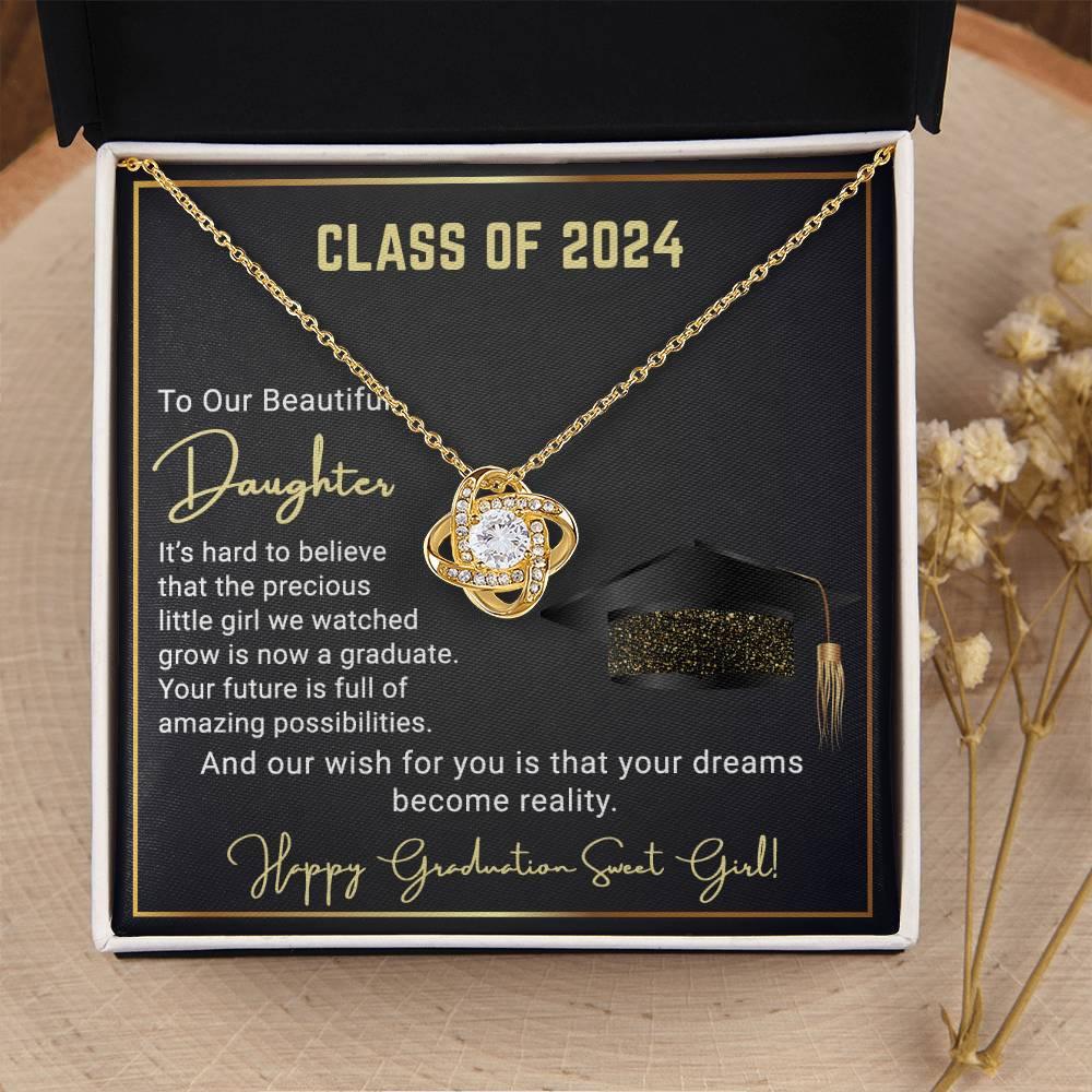 Gift To Our Beautiful Daughter Class of 2024 Graduation Wish Love Knot Pendant Necklace - Mallard Moon Gift Shop