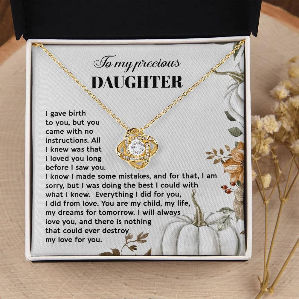 Heartfelt Mother to Daughter Gift | Love Knot Necklace with Emotional Message Card