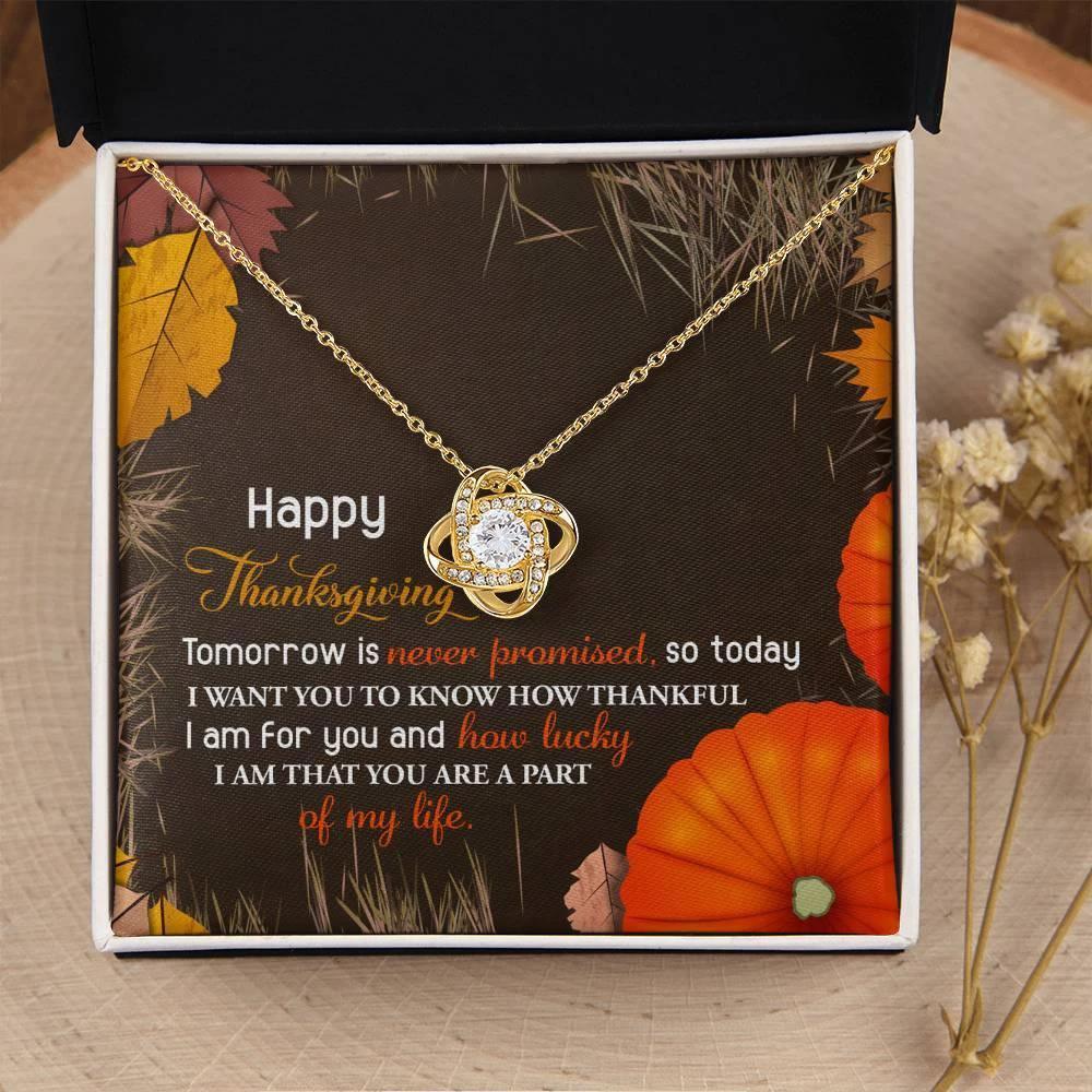 Thanksgiving Gift for Her – “How Lucky I Am” Love Knot Necklace with Message Card | Heartfelt Gratitude Gift for Mom, Wife, or Friend