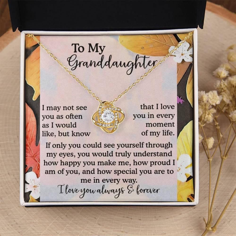 To My Granddaughter – Love Knot Necklace| “I Love You in Every Moment of My Life” Sentimental Message Card | Grandparent Gift