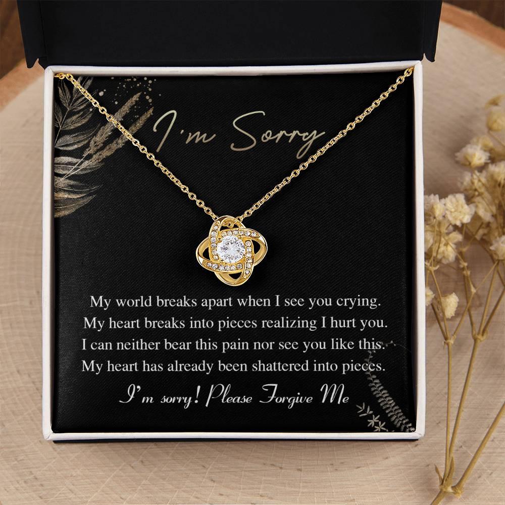 Apology Gift for Girlfriend, Wife, Soulmate - Sorry, See You Crying - Love Knot Pendant Necklace - Mallard Moon Gift Shop