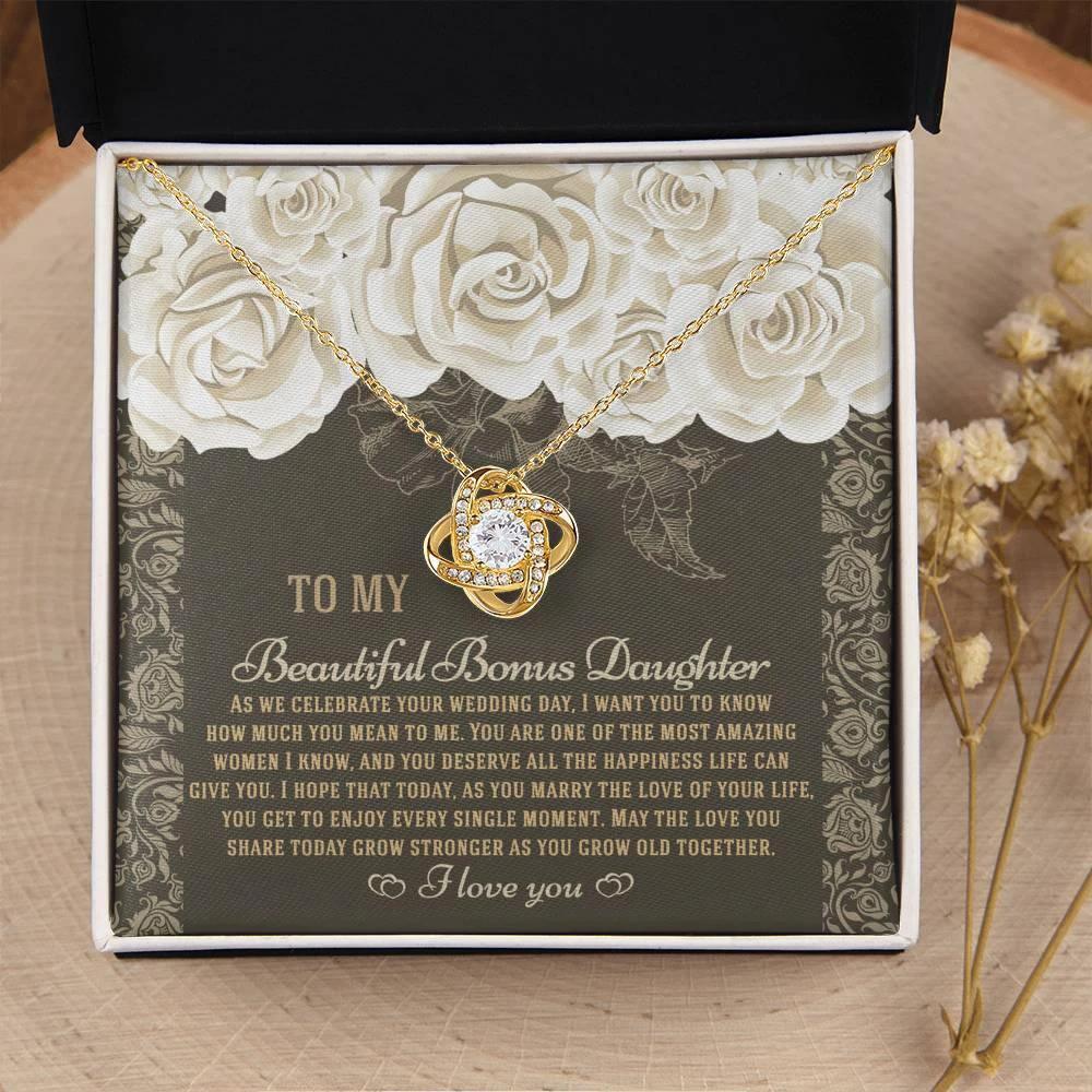 Bonus Daughter Wedding Day Gift - Grow Old Together - Love Knot Pendant Necklace