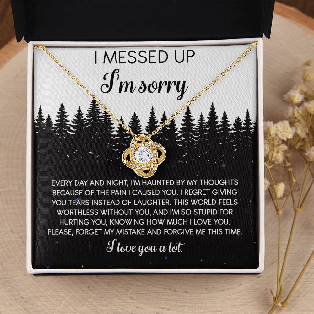 Apology Gift for Girlfriend, Wife, Soulmate - Sorry, By My Thoughts - Love Knot Pendant Necklace - Mallard Moon Gift Shop