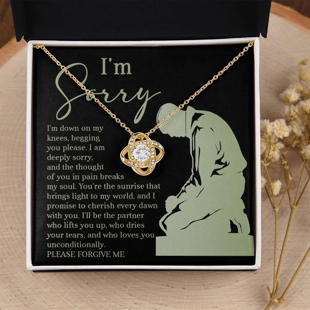 Apology Gift for Girlfriend, Wife, Soulmate - Sorry, On My Knees - Love Knot Pendant Necklace - Mallard Moon Gift Shop