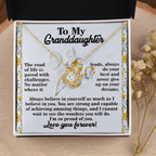 To My Granddaughter – Love Knot Necklace Gift | “Always Believe in Yourself” Encouragement Message Card | Grandparent Gift for Birthday, Graduation & Christmas