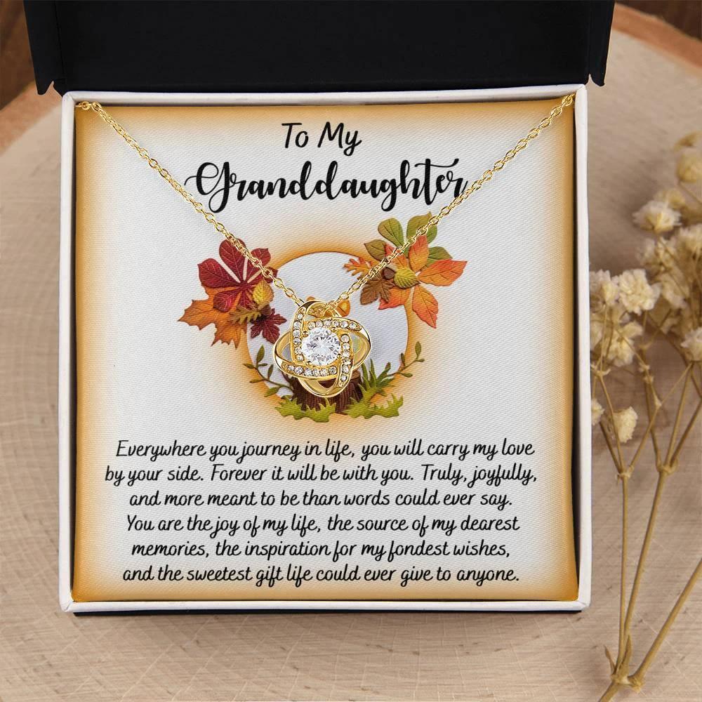 To My Granddaughter – Love Knot Necklace | Cute Fox Woodland Message Card | “Everywhere You Journey” Sentimental Gift from Grandparent