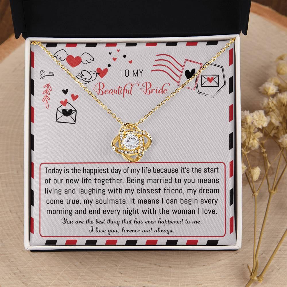 Bride Wedding Day Gift - The Happiest Day - Love Knot Pendant Necklace - Mallard Moon Gift Shop