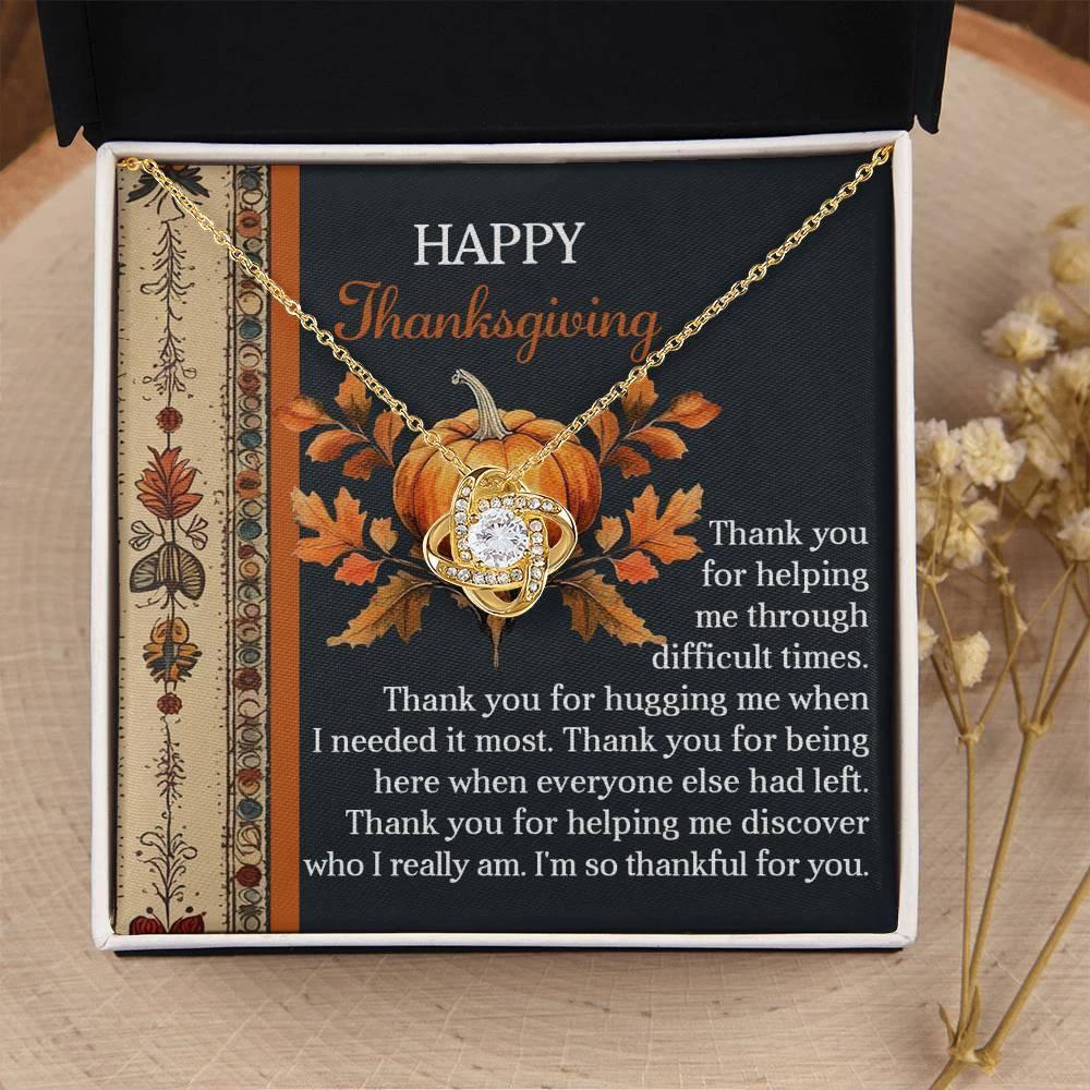 Thanksgiving Gift for Her – “Through Difficult Times” Love Knot Necklace with Message Card | Gratitude Gift for Her
