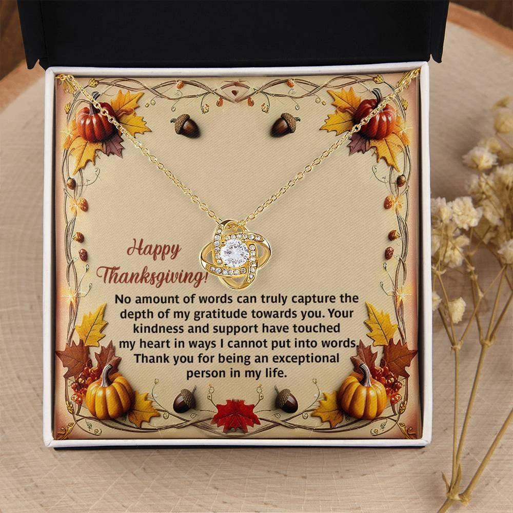 Thanksgiving Gift for Her – “Put Into Words” Love Knot Necklace with Message Card | Heartfelt Gratitude Gift for Her