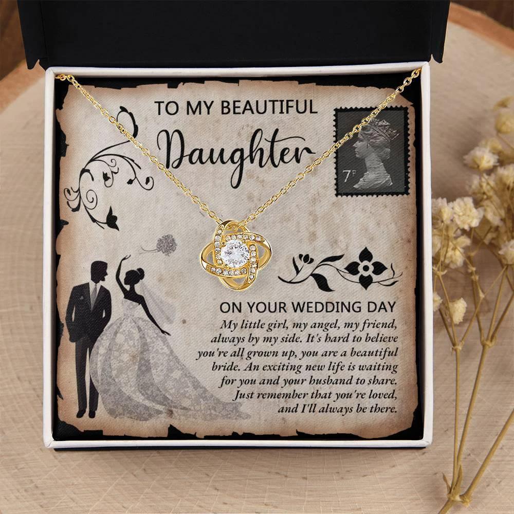 Daughter Wedding Day Gift - Beautiful Bride Love Knot Pendant Necklace