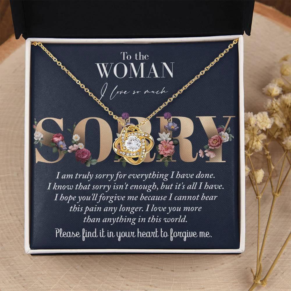 Apology Gift for Girlfriend, Wife, Soulmate - Sorry, Bear This Pain - Love Knot Pendant Necklace