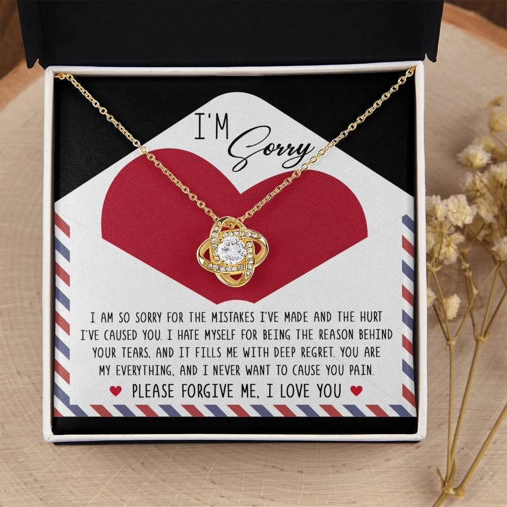 Apology Gift for Girlfriend, Wife, Soulmate - Sorry, Behind Your Tears - Love Knot Pendant Necklace