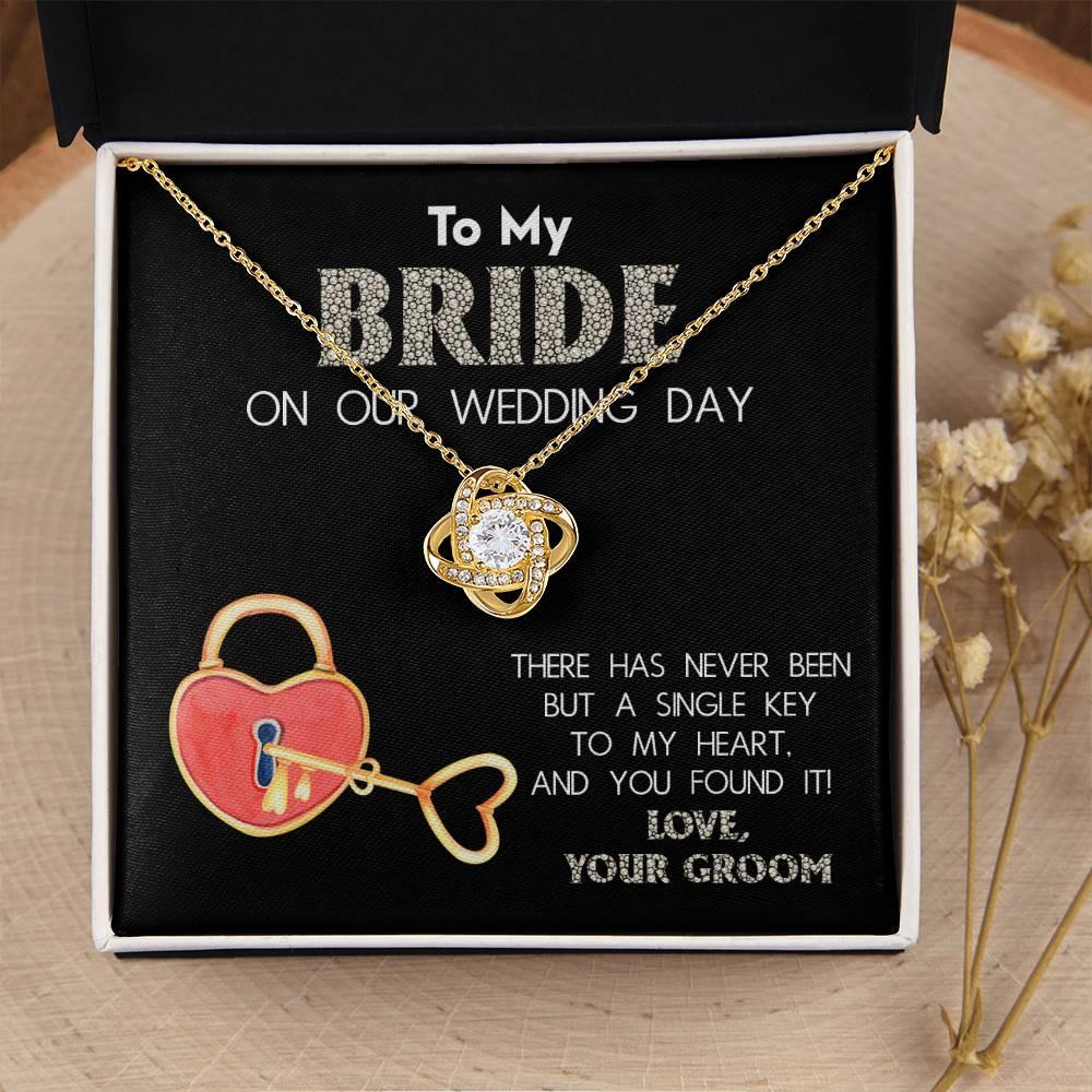 To My Bride on Our Wedding Day - You Have the Single Key to My Heart Love Knot Pendant Necklace - Mallard Moon Gift Shop