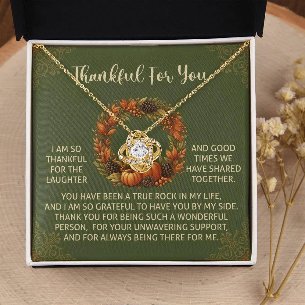 Thanksgiving Gift for Her – “By My Side” Love Knot Necklace with Message Card | Heartfelt Gratitude Gift for Mom, Sister, or Best Friend