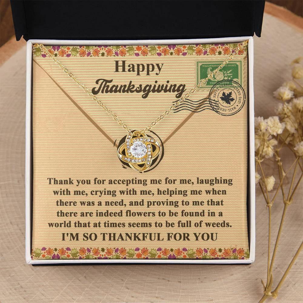 Thanksgiving Gift for Her – “I’m So Thankful for You” Love Knot Necklace with Message Card | Heartfelt Gratitude Gift for Her