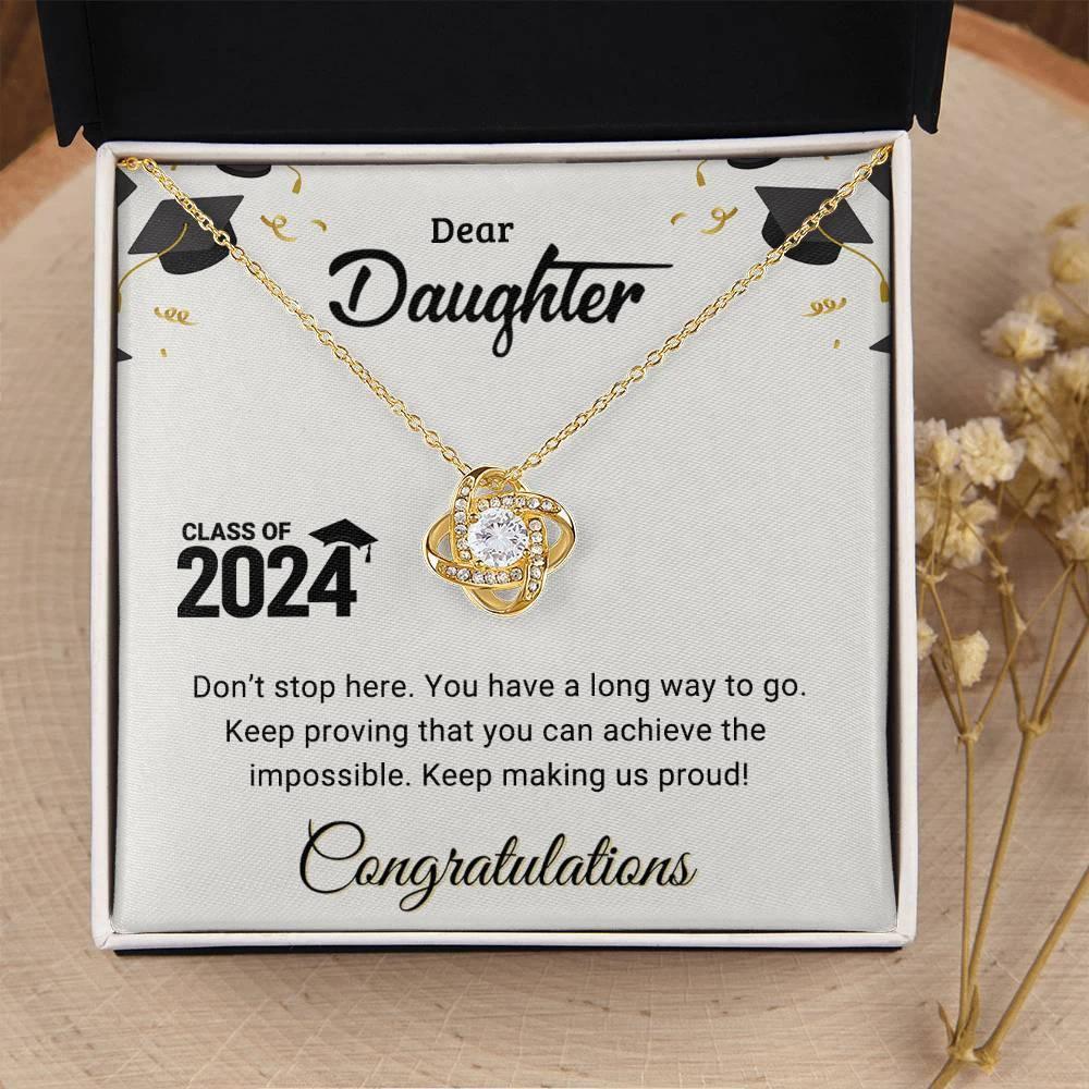 Daughter Graduation Class of 2024 Don't Stop Here Love Knot Pendant Necklace