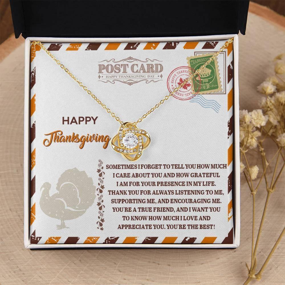 Happy Thanksgiving Gift for Her – True Friend Message Card Necklace, Meaningful Appreciation Jewelry for Best Friend, Sister, or Loved One