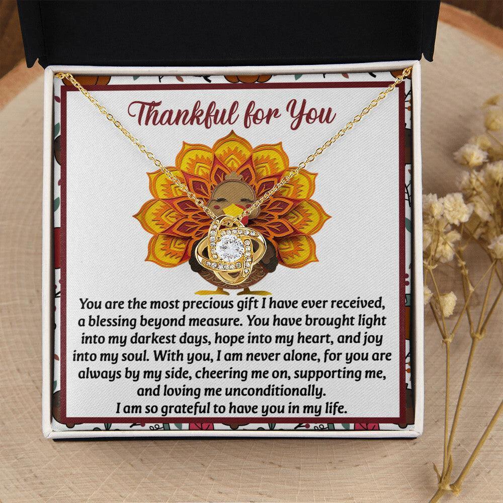 Thanksgiving Gift for Her – “Into My Heart” Love Knot Necklace with Message Card | Heartfelt Gift of Gratitude
