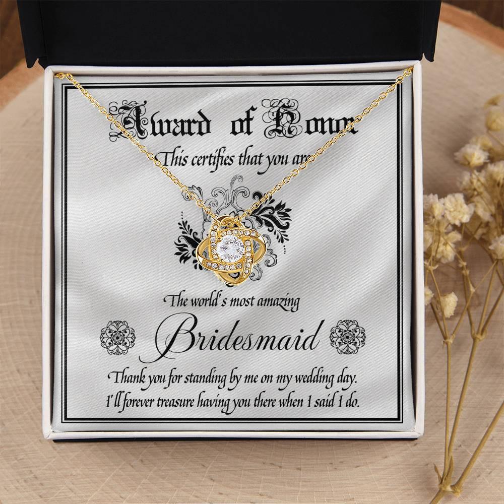 Bridesmaid Wedding Day Gift - Award Of Honor Thank You Card with Love Knot Pendant Necklace - Mallard Moon Gift Shop