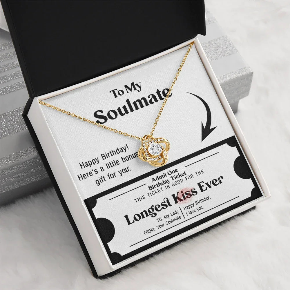 Soulmate Birthday Love Knot Necklace – Longest Kiss Ever Message Card | Romantic Gift for Wife or Girlfriend
