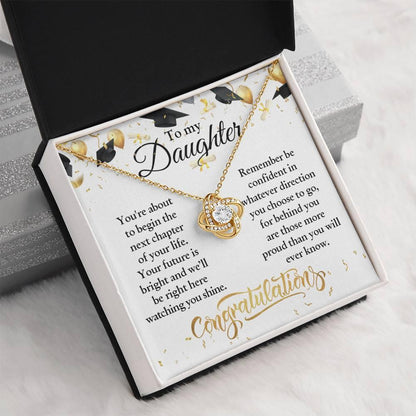 Daughter Congratulations on Your Graduation Your Future is Bright Love Knot Pendant Necklace - Mallard Moon Gift Shop