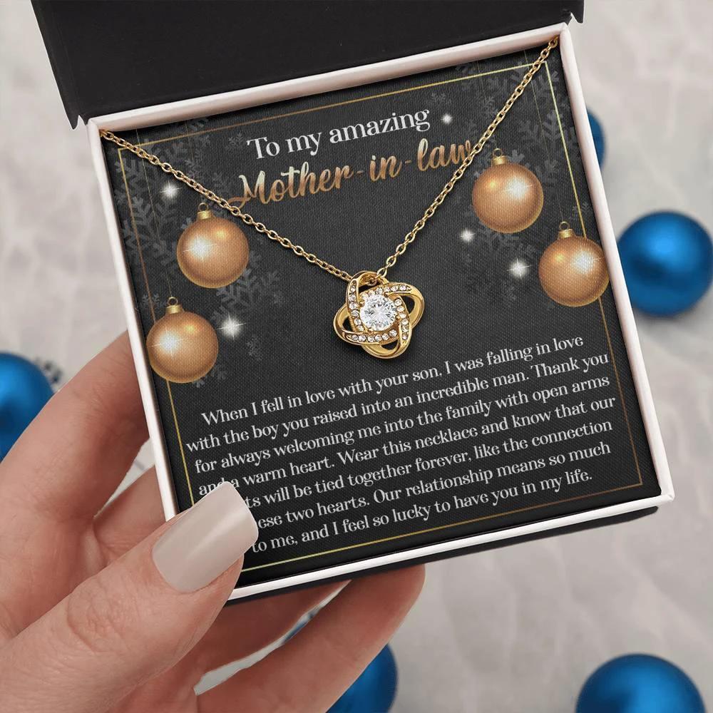 Gift for Mother-in-Law - Two Hearts - Love Knot Necklace
