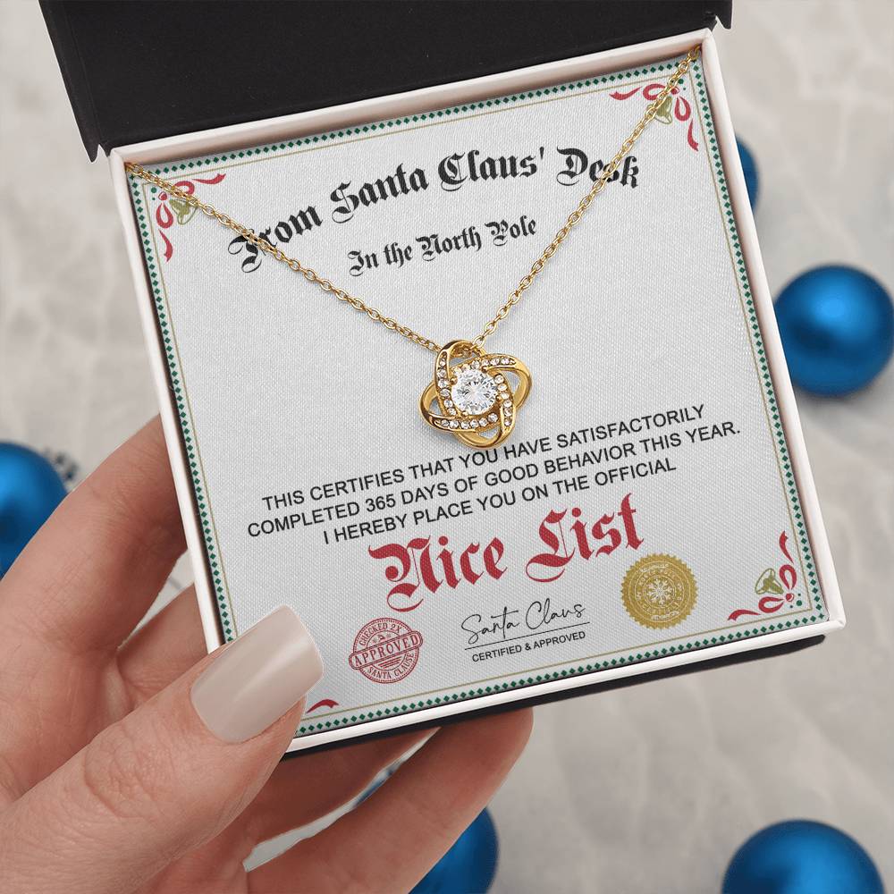 Nice List - North Pole - Love Knot Pendant Necklace - Mallard Moon Gift Shop
