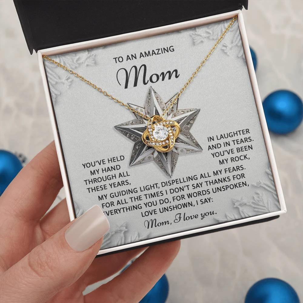 To an Amazing Mom Christmas Love Knot Necklace – Holiday Gift with Heartfelt Message Card, Sentimental Christmas Gift for Mother, Daughter to Mom Keepsake