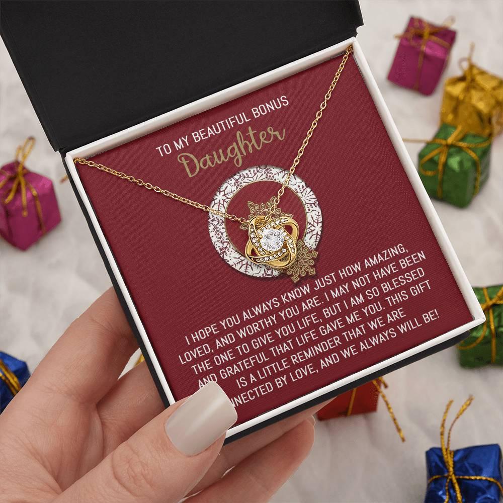 Gift for Bonus Daughter - Always Will Be - Love Knot Pendant Necklace - Mallard Moon Gift Shop