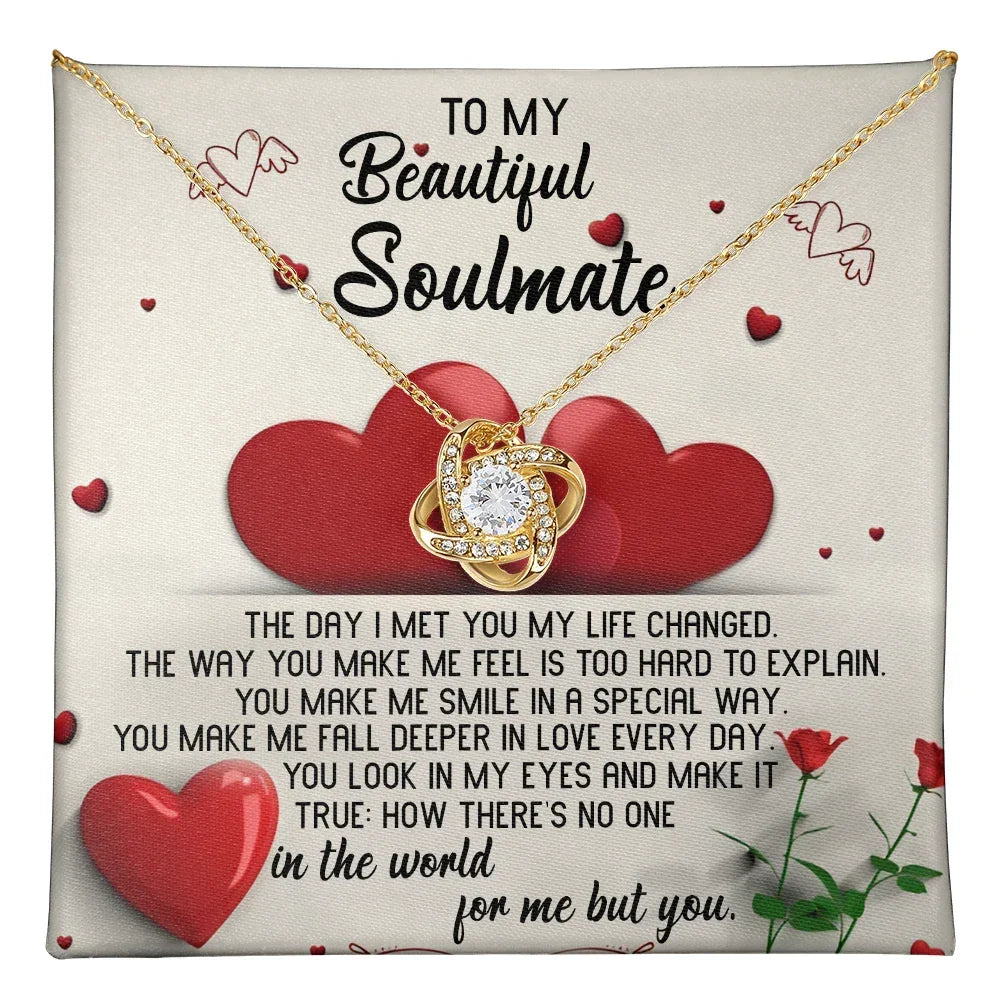 To My Beautiful Soulmate - Heartfelt Love Knot Necklace with Message Card for Valentine’s Day, Anniversary, or Special Occasions