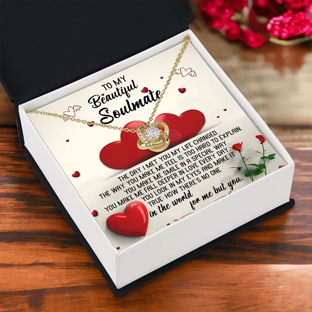 To My Beautiful Soulmate - Heartfelt Love Knot Necklace with Message Card for Valentine’s Day, Anniversary, or Special Occasions