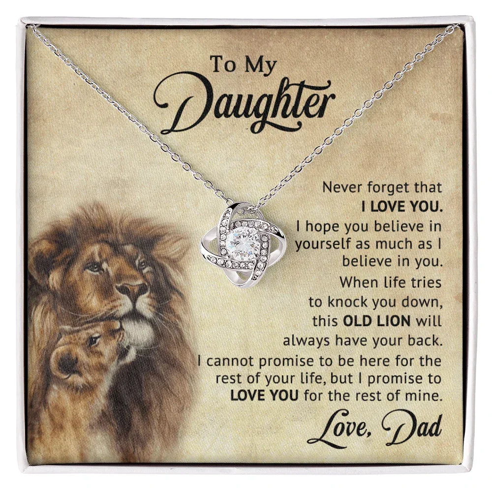 To My Daughter – “Old Lion” Dad & Daughter Love Knot Necklace | Inspirational Father-to-Daughter Gift with Heartfelt Lion Message Card