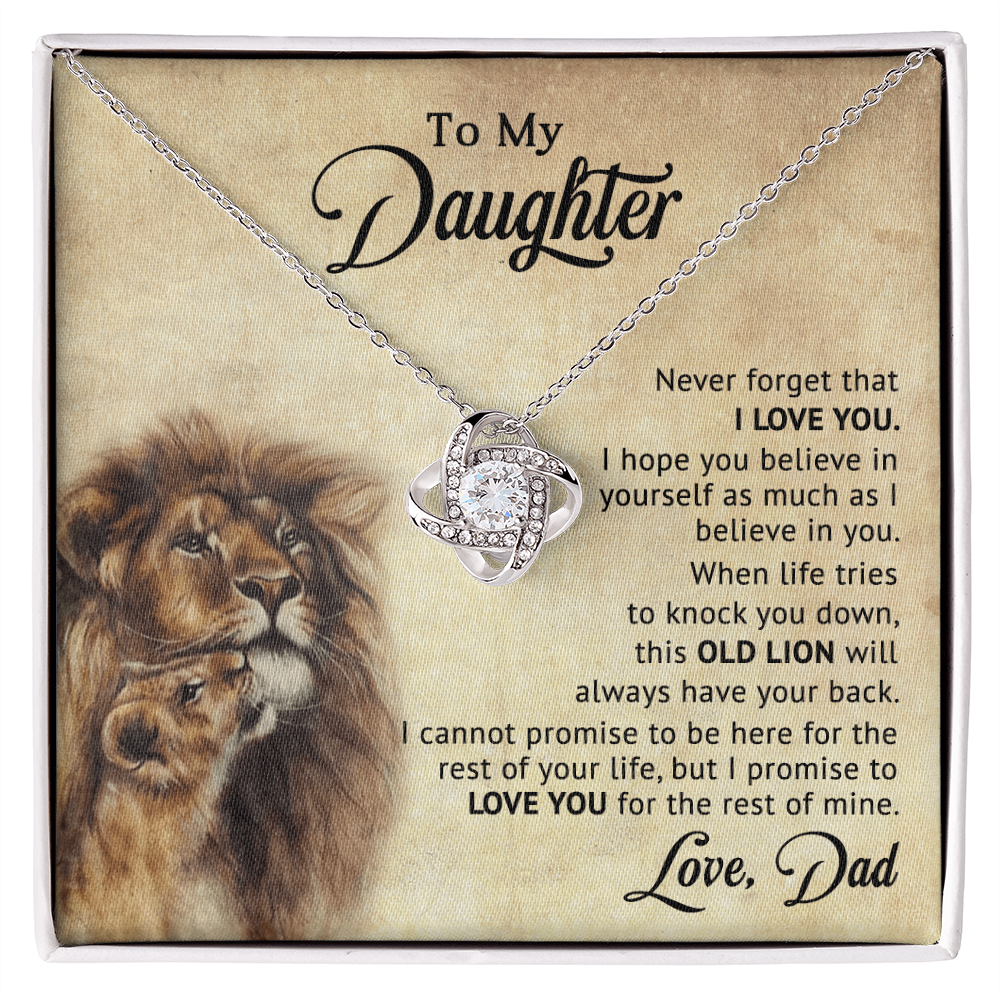 To My Daughter – “Old Lion” Dad & Daughter Love Knot Necklace | Inspirational Father-to-Daughter Gift with Heartfelt Lion Message Card - Mallard Moon Gift Shop