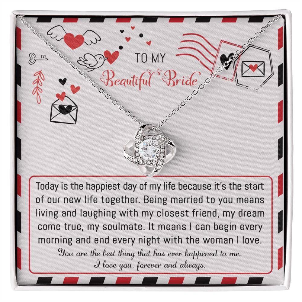 Bride Wedding Day Gift - The Happiest Day - Love Knot Pendant Necklace