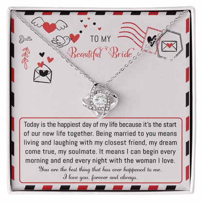 Bride Wedding Day Gift - The Happiest Day - Love Knot Pendant Necklace - Mallard Moon Gift Shop