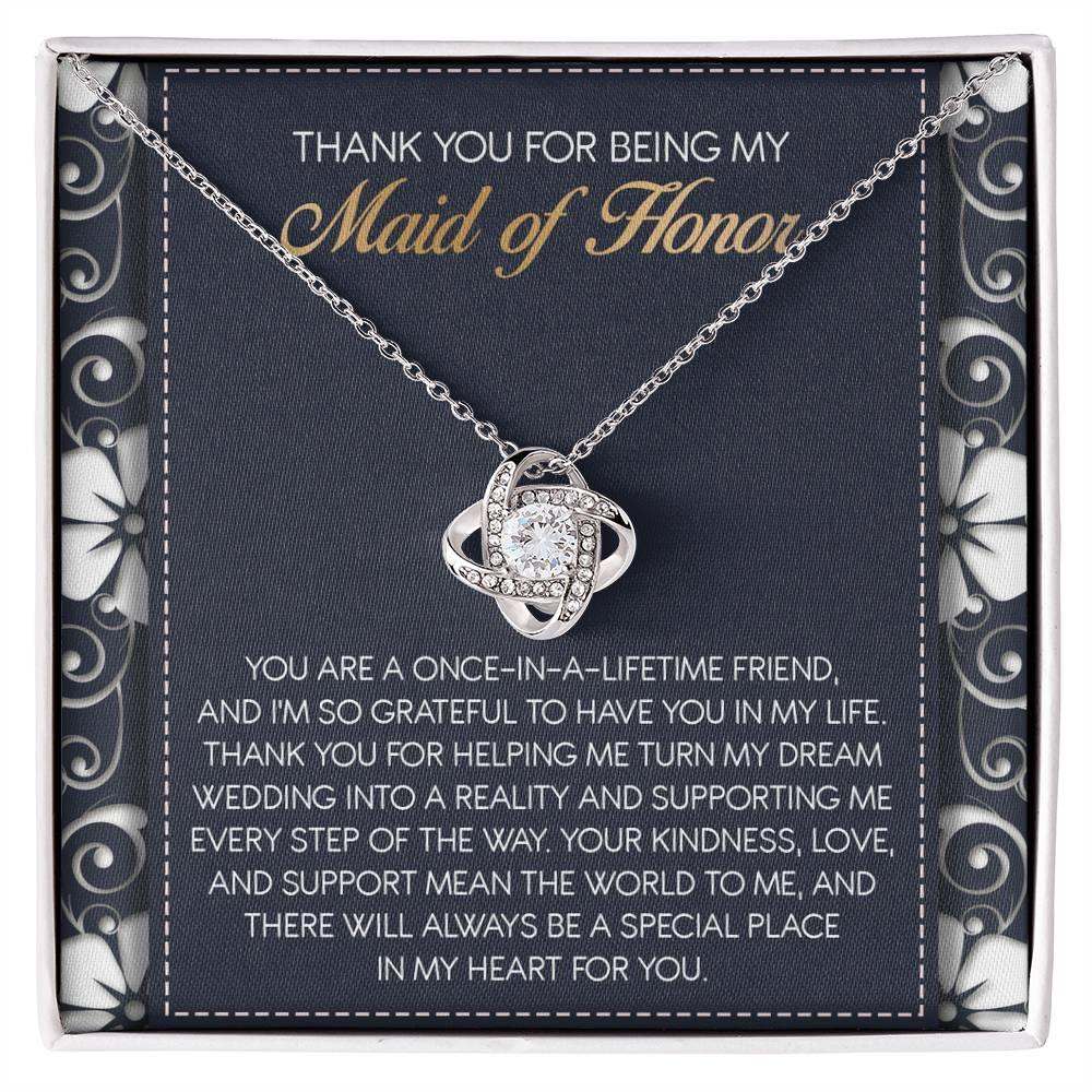 Maid of Honor Wedding Day Gift - World To Me - Love Knot Pendant Necklace - Mallard Moon Gift Shop