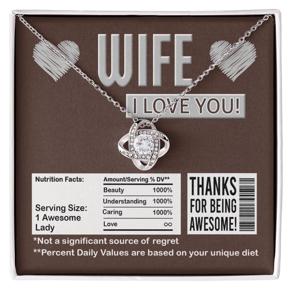 Gift for Wife - Nutrition Facts Love Knot Pendant Necklace - Mallard Moon Gift Shop