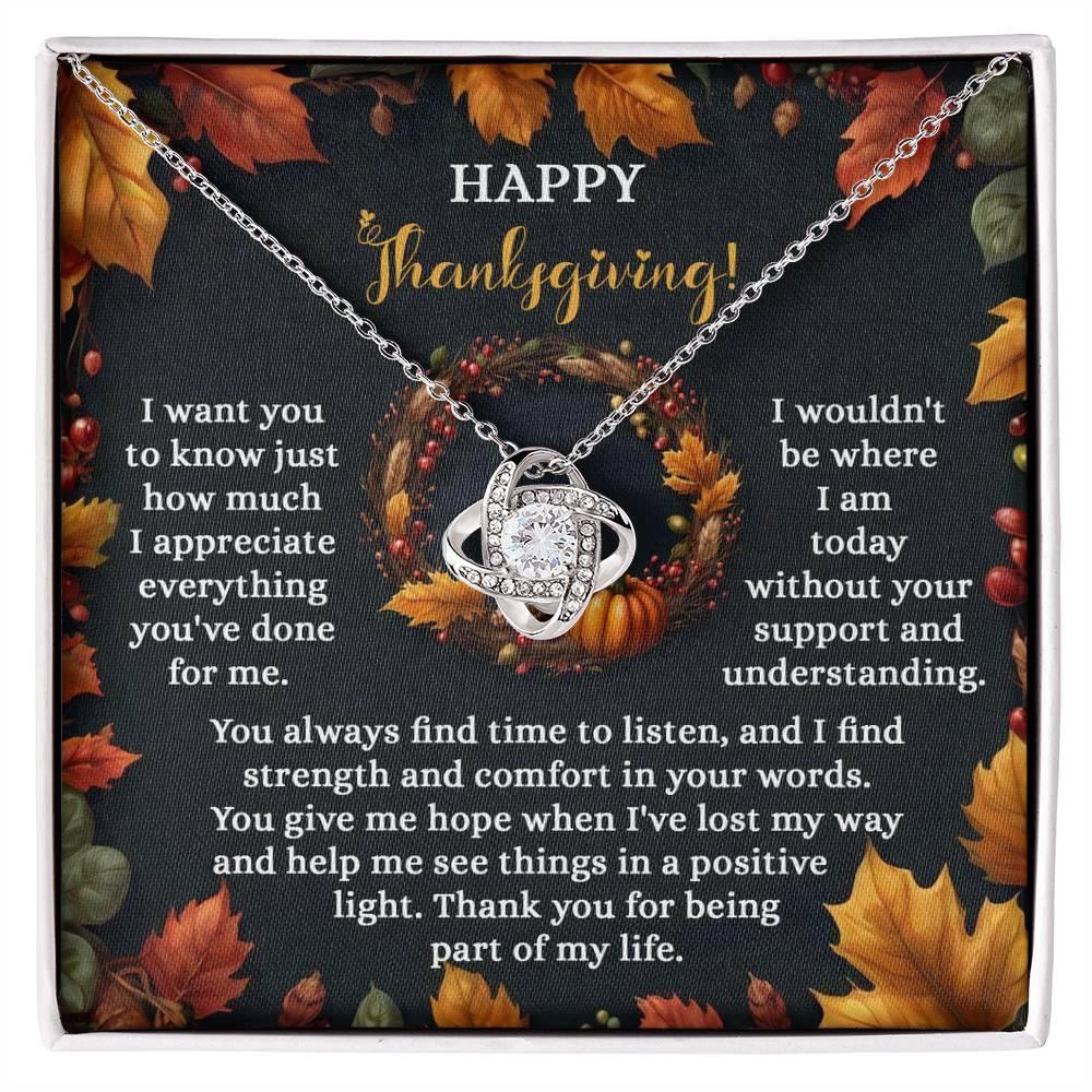 Happy Thanksgiving Love Knot Necklace Gift | Appreciation Message Card for Someone Special | Heartfelt Fall Holiday Jewelry Gift